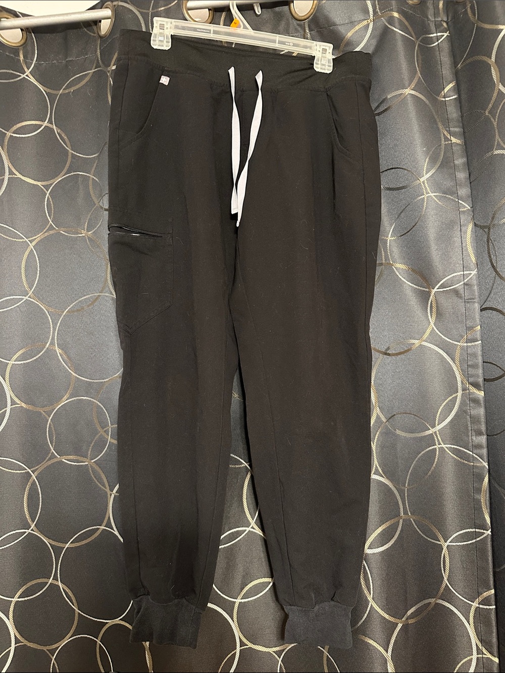 Figs Black Track Joggers with White Drawstring